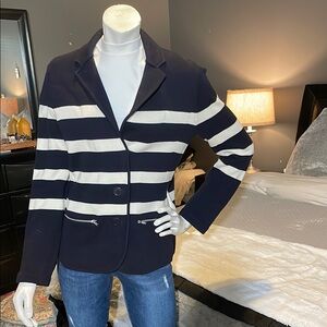 Talbots Navy and White Striped Women's Knit Blazer